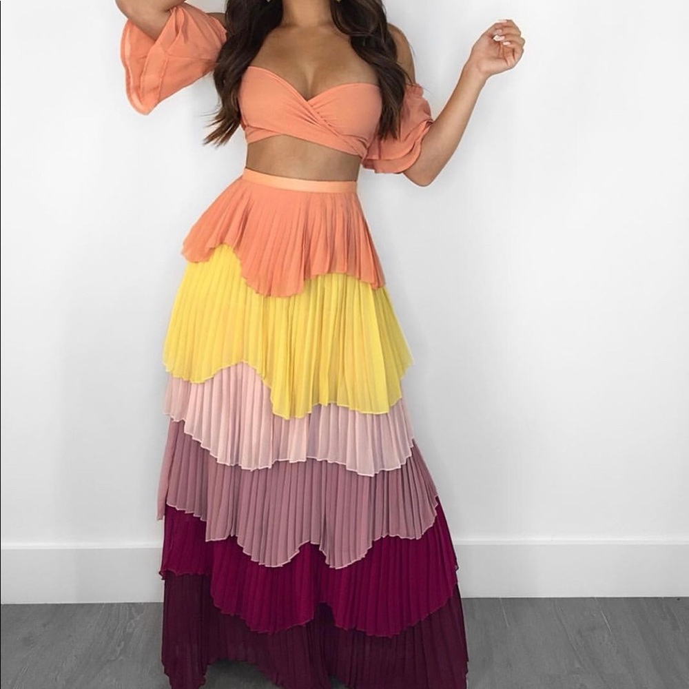 Multi Colored Ruffle Skirt Set: Chica Rica Set